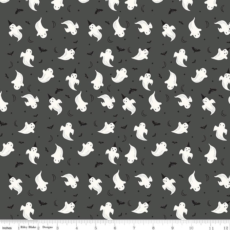 Frank and Friends Ghosts Charcoal Glow in the Dark by My Mind's Eye for Riley Blake Designs - GC17475-CHARCOAL