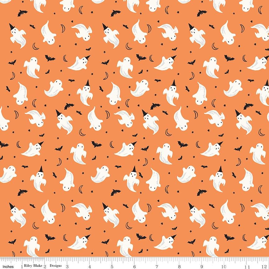 Frank and Friends Ghosts Orange by My Mind's Eye for Riley Blake Designs - C17475-ORANGE