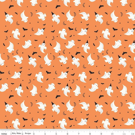 Frank and Friends Ghosts Orange by My Mind's Eye for Riley Blake Designs - C17475-ORANGE