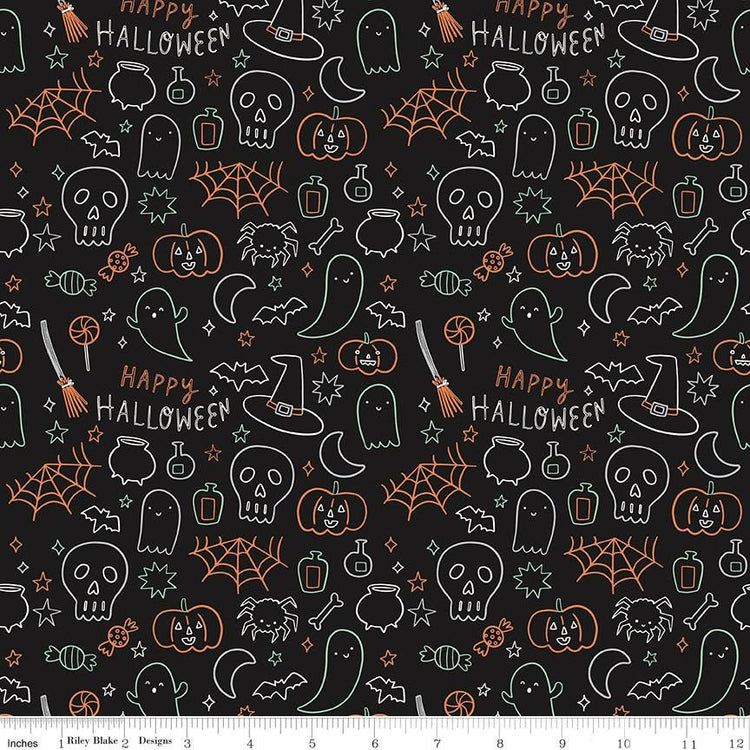 Frank and Friends Halloween Icons Black Glow in the Dark by My Mind's Eye for Riley Blake Designs - GC17476-BLACK
