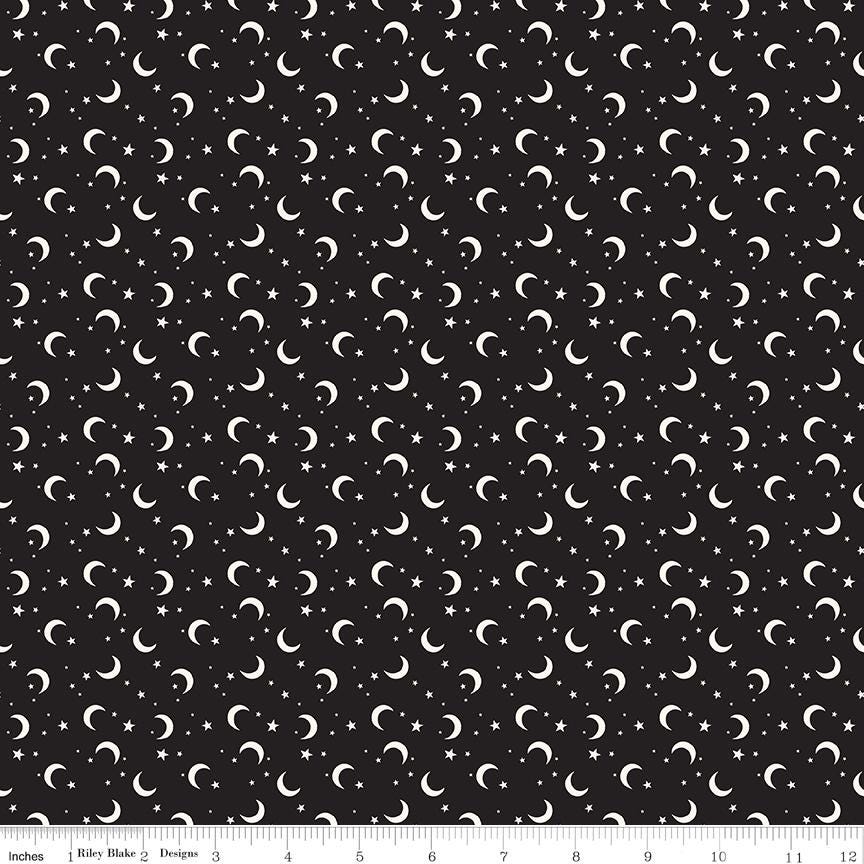 Frank and Friends Moon & Stars Black Glow in the Dark by My Mind's Eye for Riley Blake Designs - GC17477-BLACK