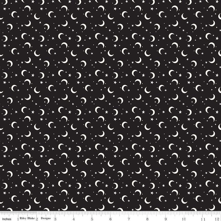 Frank and Friends Moon & Stars Black Glow in the Dark by My Mind's Eye for Riley Blake Designs - GC17477-BLACK