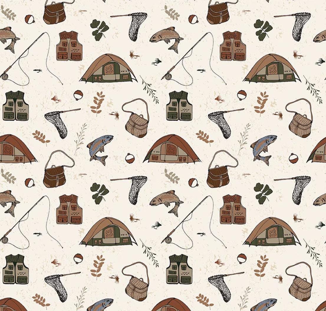 Flannel Let's Wander Gone Fishing Cream by Casey Cometti for Riley Blake Designs - F17504-CREAM