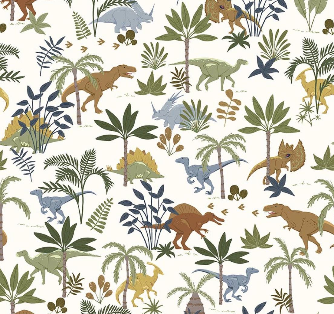 Flannel Cretaceous Jungle Dinos Off White by Amanda Niederhauser for Riley Blake Designs - F17505-OFFWHITE
