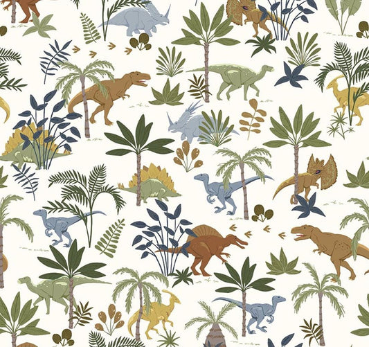 Flannel Cretaceous Jungle Dinos Off White by Amanda Niederhauser for Riley Blake Designs - F17505-OFFWHITE