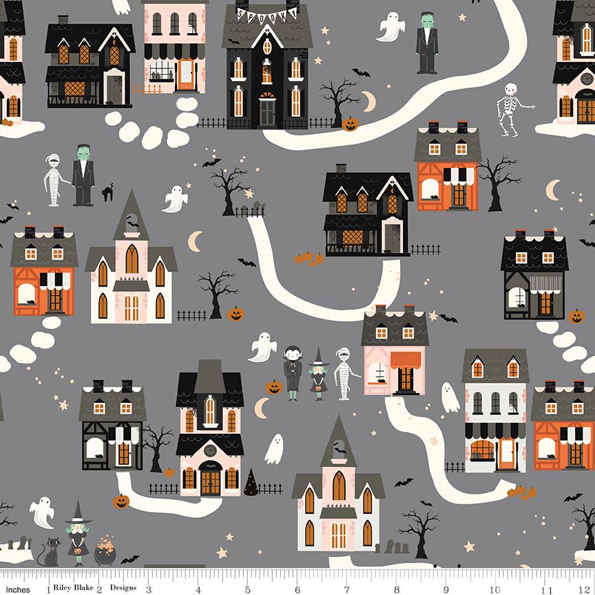 Frank and Friends Houses Gray by My Mind's Eye for Riley Blake Designs - C17471-GRAY
