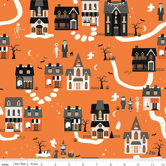 Frank and Friends Houses Orange by My Mind's Eye for Riley Blake Designs - C17471-ORANGE
