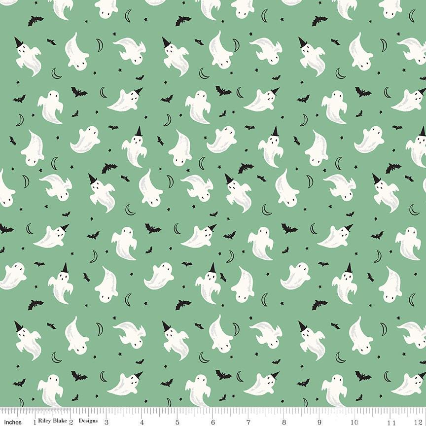 Frank and Friends Ghosts Green by My Mind's Eye for Riley Blake Designs - C17475-GREEN