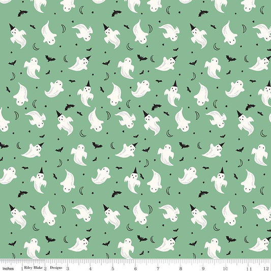 Frank and Friends Ghosts Green by My Mind's Eye for Riley Blake Designs - C17475-GREEN