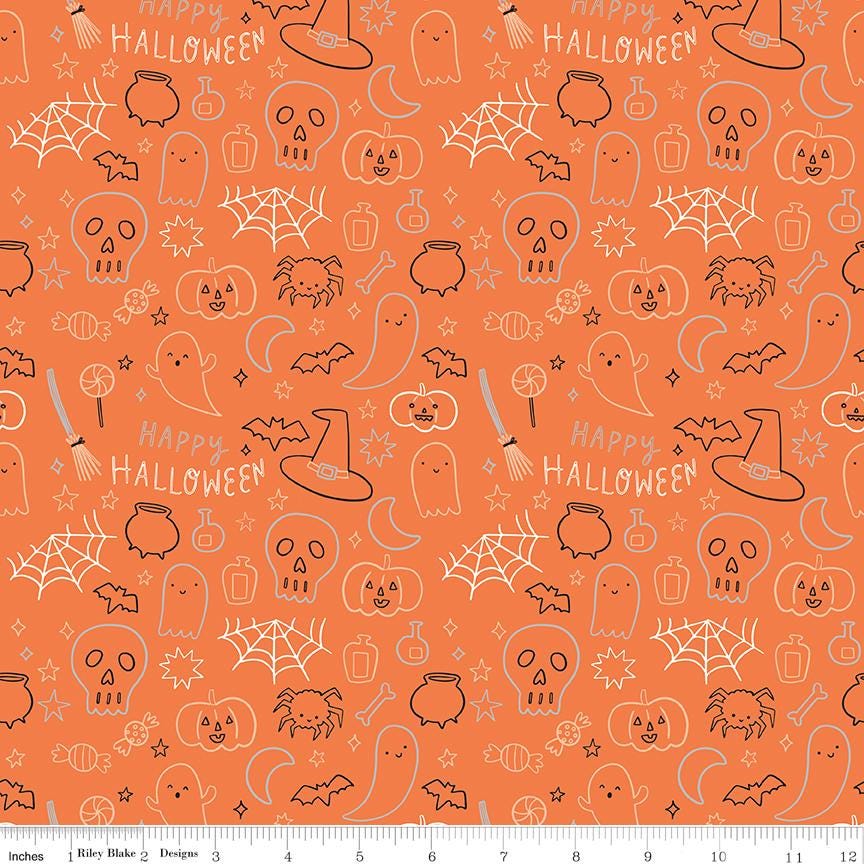 Frank and Friends Halloween Icons Orange by My Mind's Eye for Riley Blake Designs - C17476-ORANGE