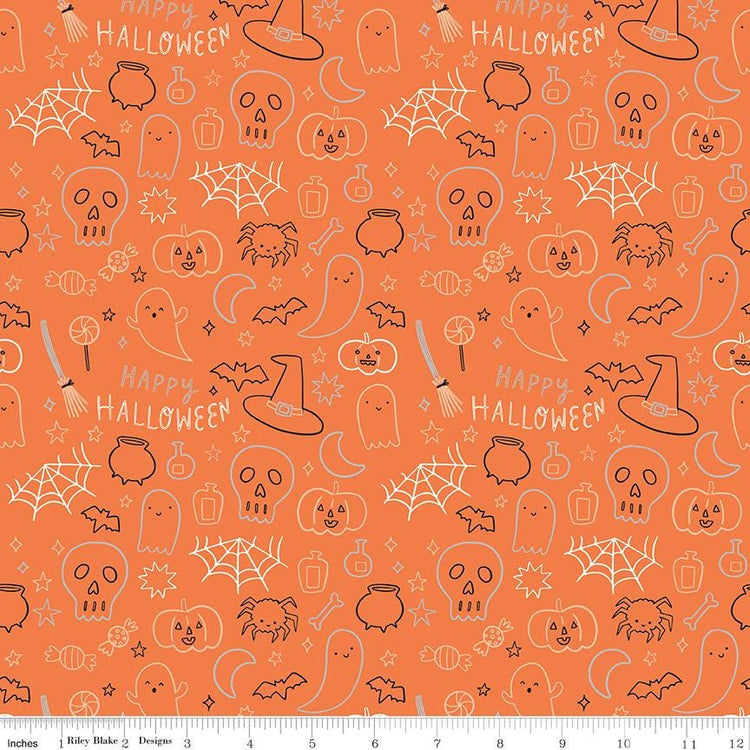 Frank and Friends Halloween Icons Orange by My Mind's Eye for Riley Blake Designs - C17476-ORANGE