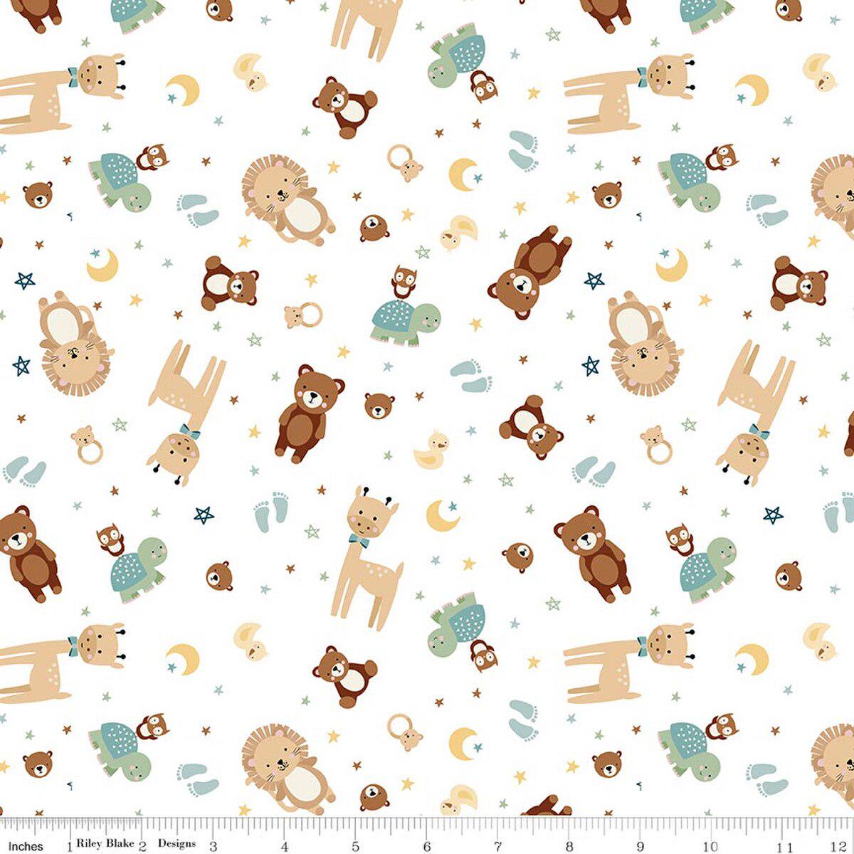 Flannel Baby Boy Animal Toss White by Lori Whitlock for Riley Blake Designs - F17500-WHITE
