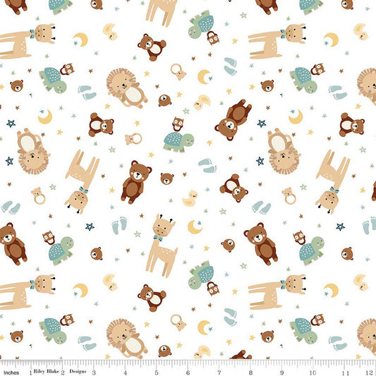 Flannel Baby Boy Animal Toss White by Lori Whitlock for Riley Blake Designs - F17500-WHITE