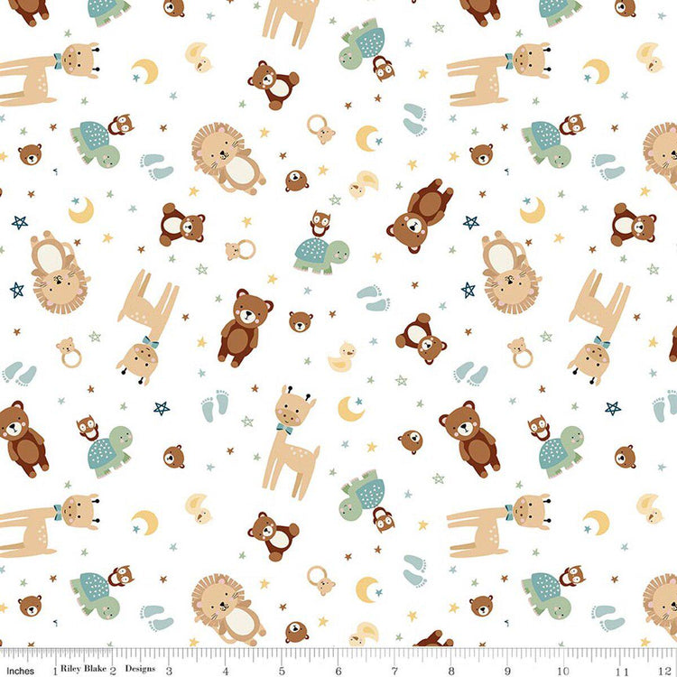 Flannel Baby Boy Animal Toss White by Lori Whitlock for Riley Blake Designs - F17500-WHITE