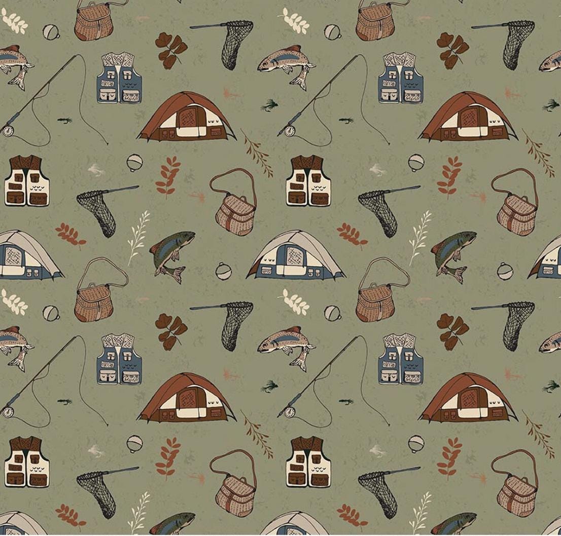 Flannel Let's Wander Gone Fishing Sage by Casey Cometti for Riley Blake Designs - F17504-SAGE