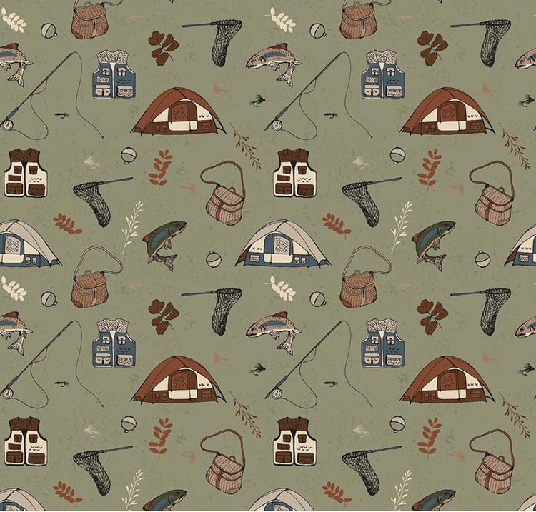 Flannel Let's Wander Gone Fishing Sage by Casey Cometti for Riley Blake Designs - F17504-SAGE