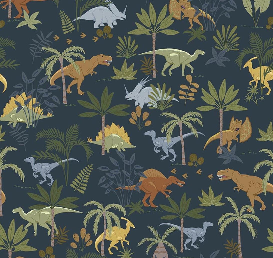 Flannel Cretaceous Jungle Dinos Navy by Amanda Niederhauser for Riley Blake Designs - F17505-NAVY