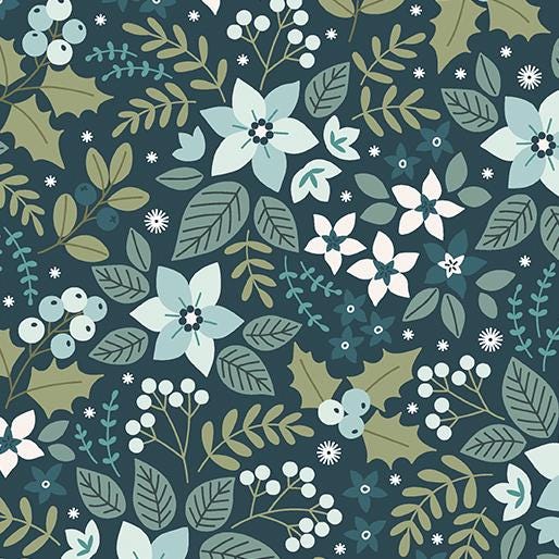 Holly & Hearth Yule Teal by Shelly Cavanna for Benartex Fabrics - 17260-84