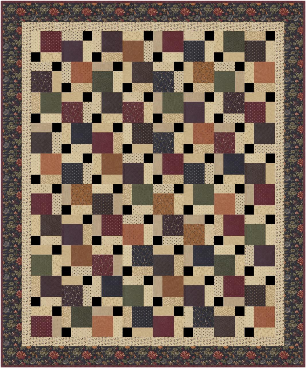 Scrappy Disappearing Nine Patch Quilt Kit with Quail Run fabric by Kansas Troubles for Moda Fabrics - quilt kit with pattern