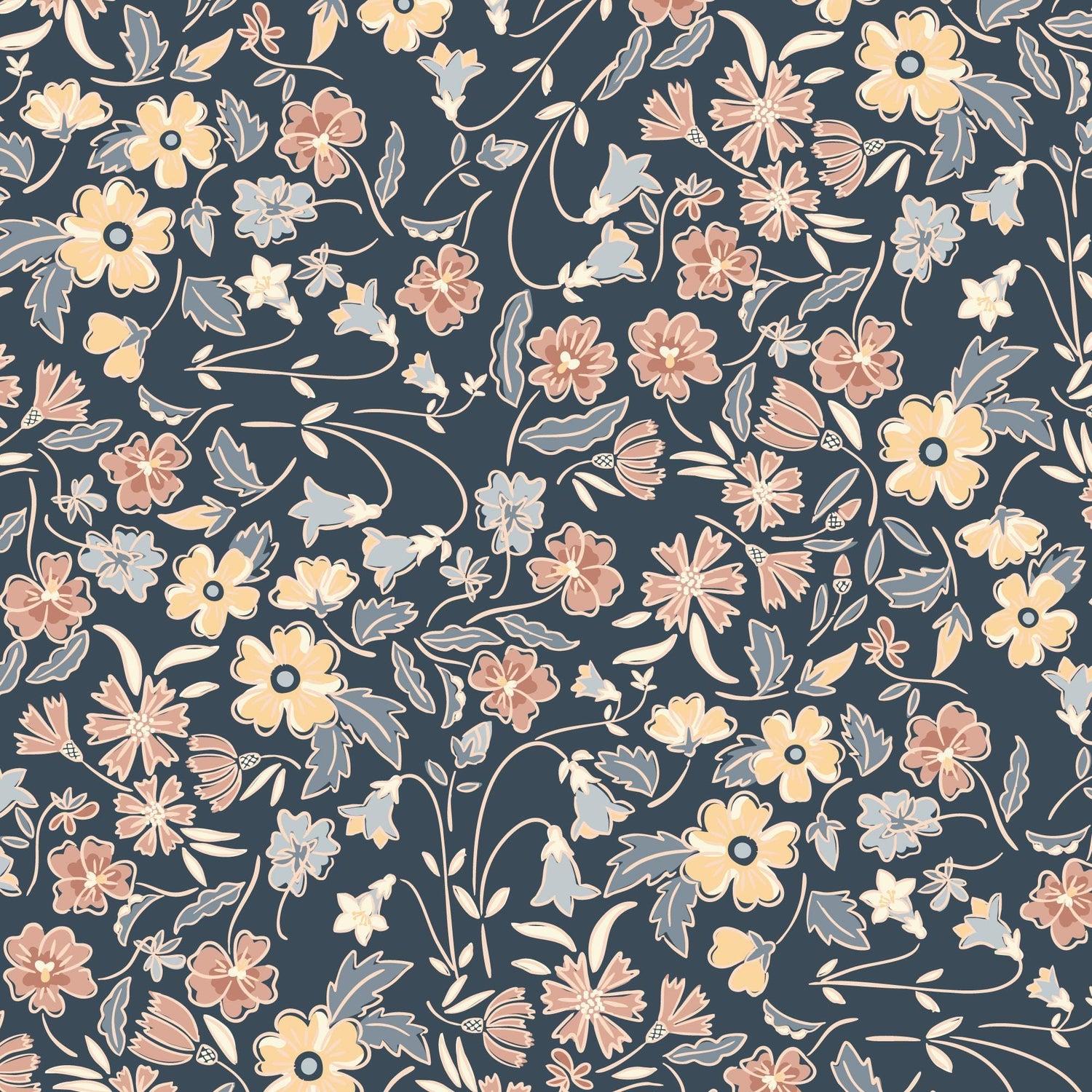 The Orchard Season Harvest Bouquet in Teal by House of Haricot for Cloud9 Fabric - 228905