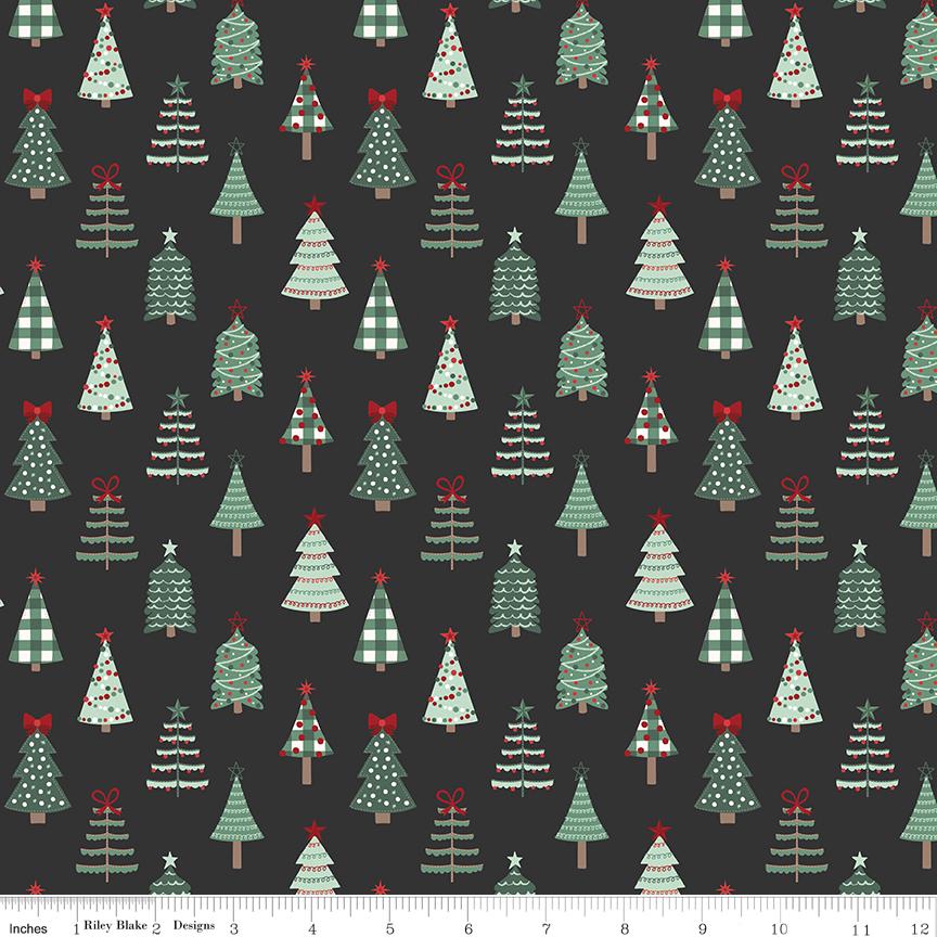 Evergreen Wishes Trees Black by Traci Reed for Riley Blake Designs - C17811-BLACK