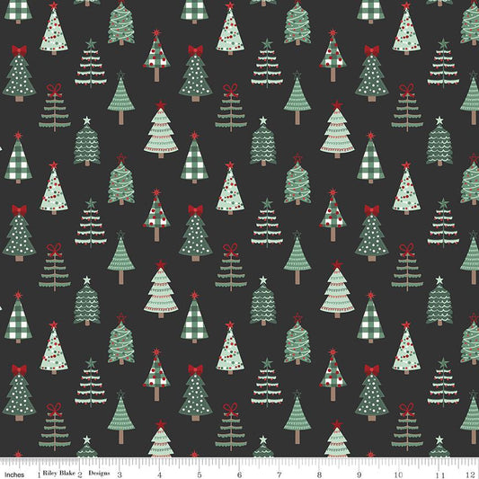 Evergreen Wishes Trees Black by Traci Reed for Riley Blake Designs - C17811-BLACK