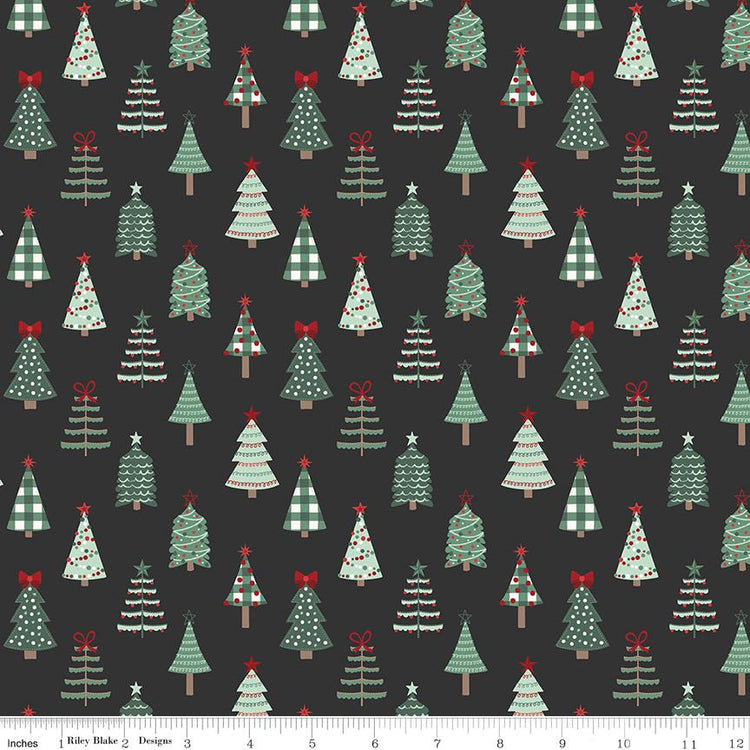 Evergreen Wishes Trees Black by Traci Reed for Riley Blake Designs - C17811-BLACK