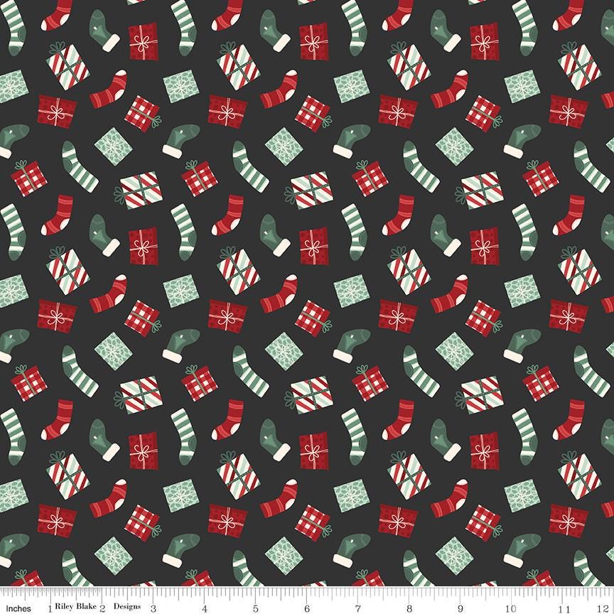 Evergreen Wishes Stockings & Gifts Black by Traci Reed for Riley Blake Designs - C17812-BLACK