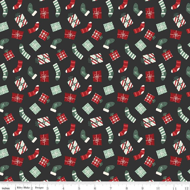 Evergreen Wishes Stockings & Gifts Black by Traci Reed for Riley Blake Designs - C17812-BLACK