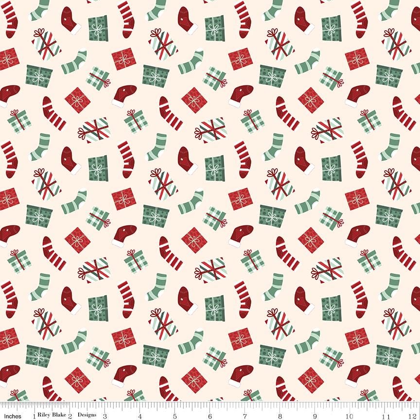 Evergreen Wishes Stockings & Gifts Cream by Traci Reed for Riley Blake Designs - C17812-CREAM