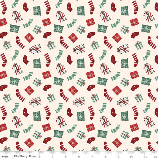 Evergreen Wishes Stockings & Gifts Cream by Traci Reed for Riley Blake Designs - C17812-CREAM