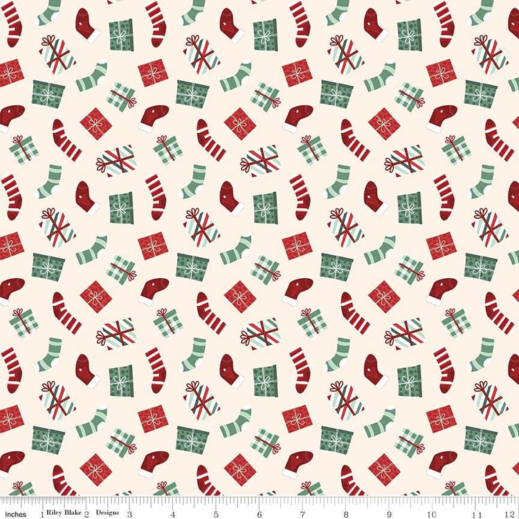 Evergreen Wishes Stockings & Gifts Cream by Traci Reed for Riley Blake Designs - C17812-CREAM