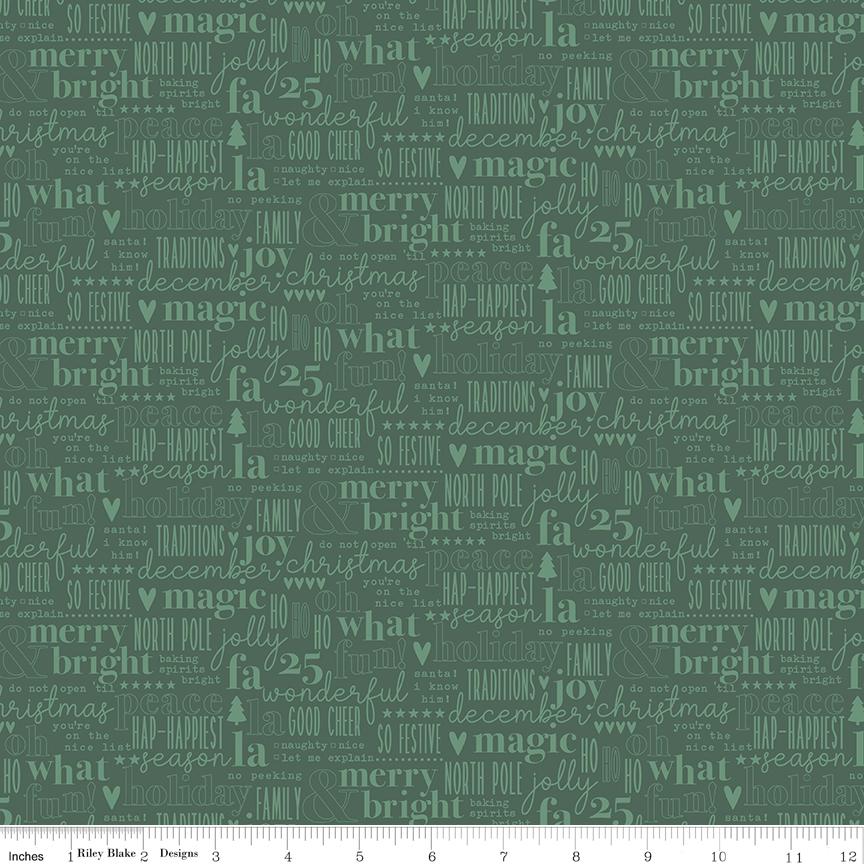 Evergreen Wishes Text Green by Traci Reed for Riley Blake Designs - C17813-GREEN