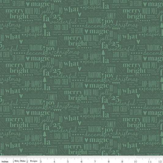 Evergreen Wishes Text Green by Traci Reed for Riley Blake Designs - C17813-GREEN