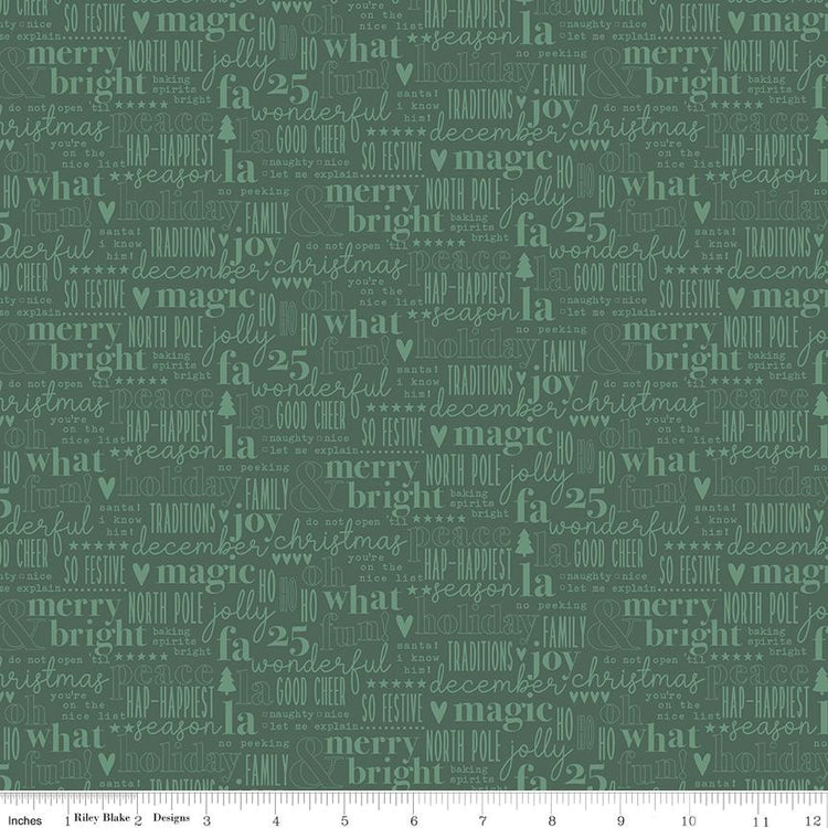 Evergreen Wishes Text Green by Traci Reed for Riley Blake Designs - C17813-GREEN