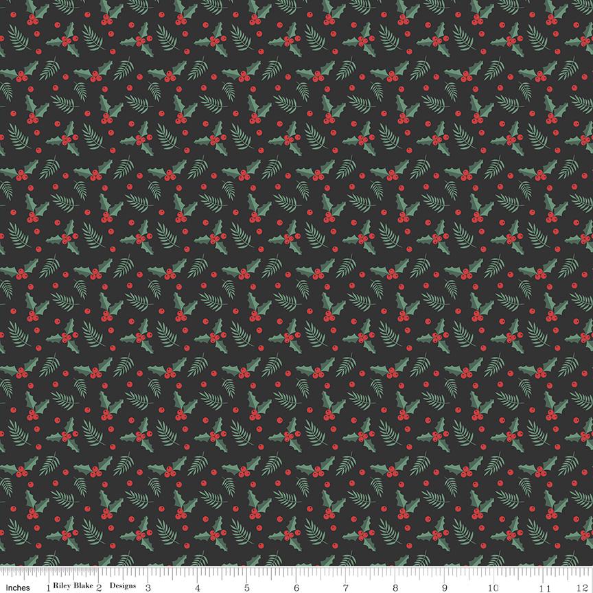 Evergreen Wishes Holly Berries Black by Traci Reed for Riley Blake Designs - C17814-BLACK