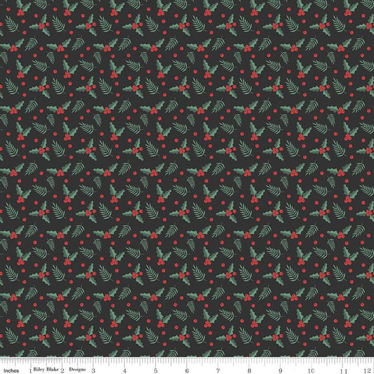 Evergreen Wishes Holly Berries Black by Traci Reed for Riley Blake Designs - C17814-BLACK