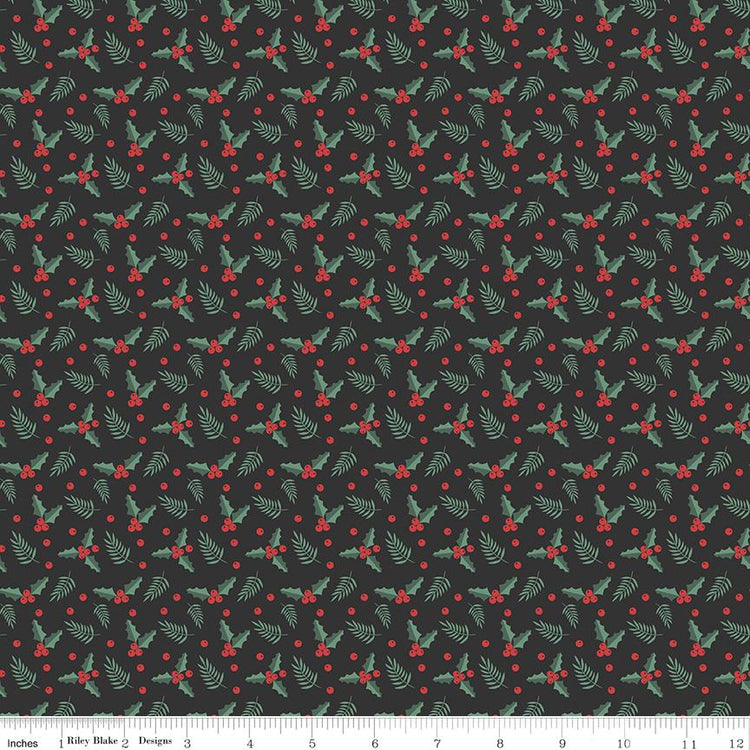 Evergreen Wishes Holly Berries Black by Traci Reed for Riley Blake Designs - C17814-BLACK