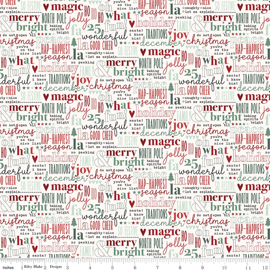 Evergreen Wishes Text Cream by Traci Reed for Riley Blake Designs - C17813-CREAM