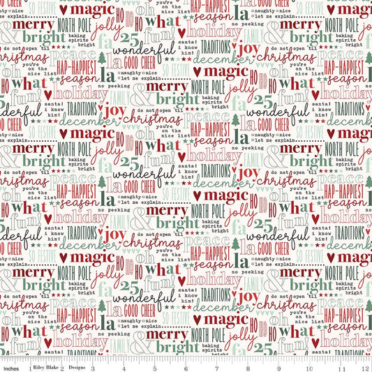 Evergreen Wishes Text Cream by Traci Reed for Riley Blake Designs - C17813-CREAM