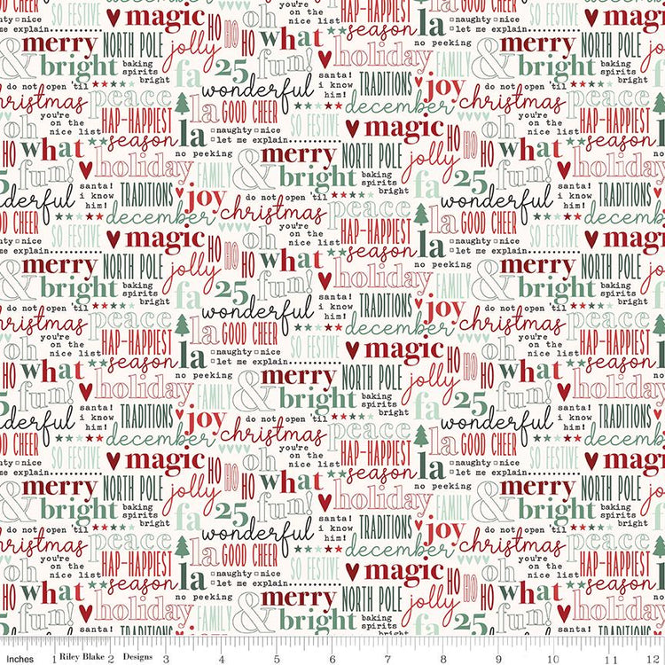 Evergreen Wishes Text Cream by Traci Reed for Riley Blake Designs - C17813-CREAM