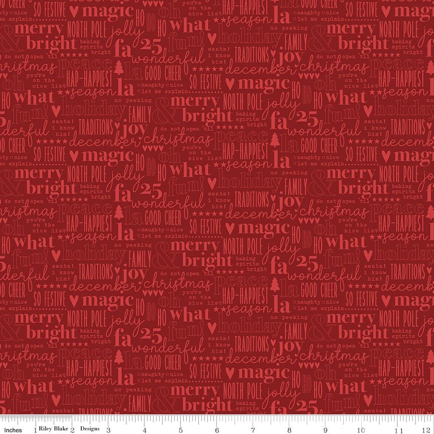 Evergreen Wishes Text Red by Traci Reed for Riley Blake Designs - C17813-RED