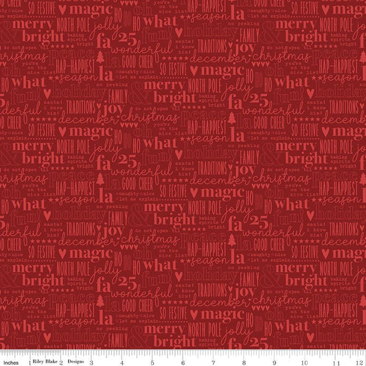 Evergreen Wishes Text Red by Traci Reed for Riley Blake Designs - C17813-RED
