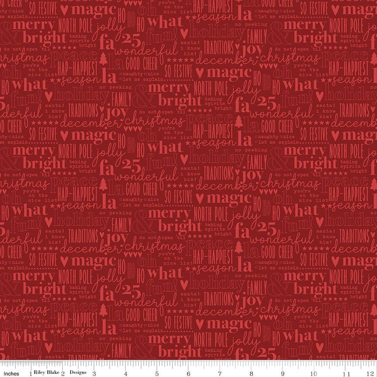 Evergreen Wishes Text Red by Traci Reed for Riley Blake Designs - C17813-RED