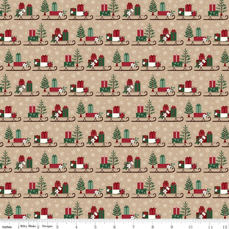 Christmas Time Sleds Tan by Dani Mogstad for Riley Blake Designs - C17822-TAN