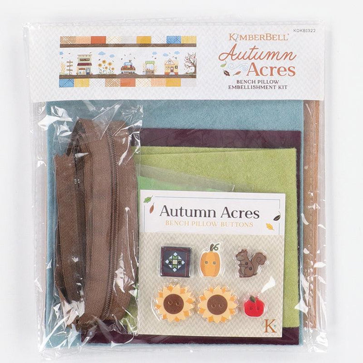 Autumn Acres Bench Pillow Machine Embroidery Designs, Embellishment Kit & Fabric Kit - Kimberbell Designs