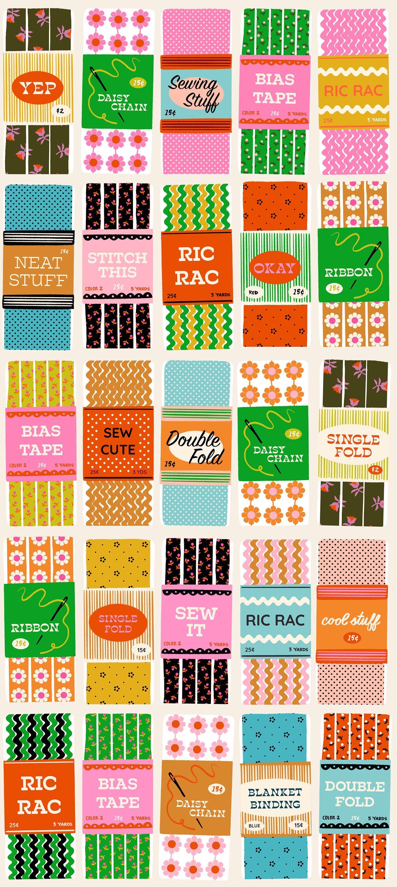 1 800 Notion Sew Cute Novelty Ephemera Trims Vintage Retro Shell by Ruby Star Society for Moda Fabrics - RS5207 11