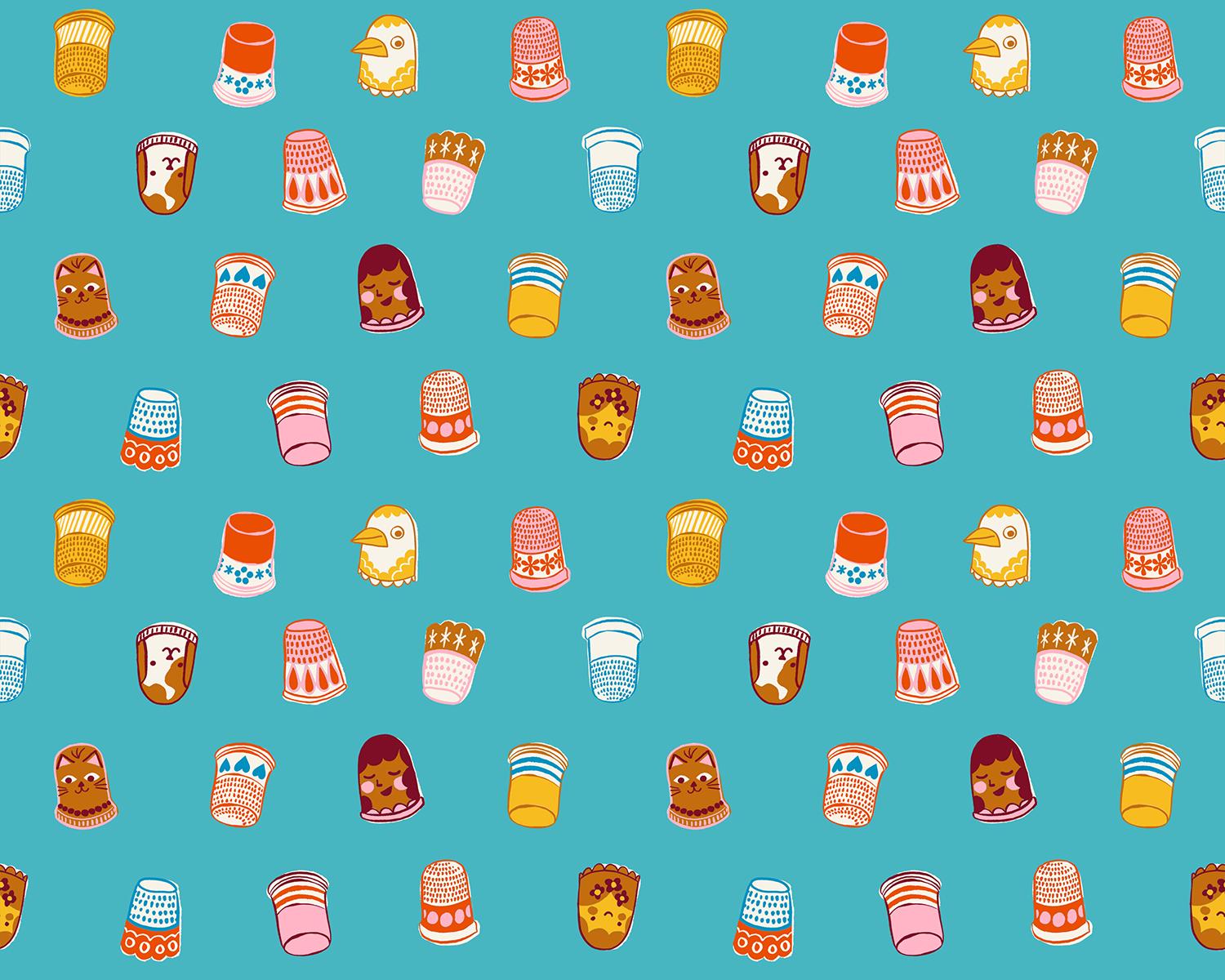 1 800 Notion Thimbles Novelty Retro Vintage Sewing Notions Turquoise by Ruby Star Society for Moda Fabrics - RS5211 15