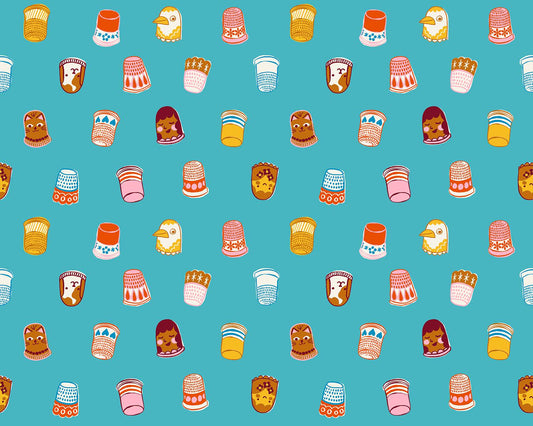 1 800 Notion Thimbles Novelty Retro Vintage Sewing Notions Turquoise by Ruby Star Society for Moda Fabrics - RS5211 15