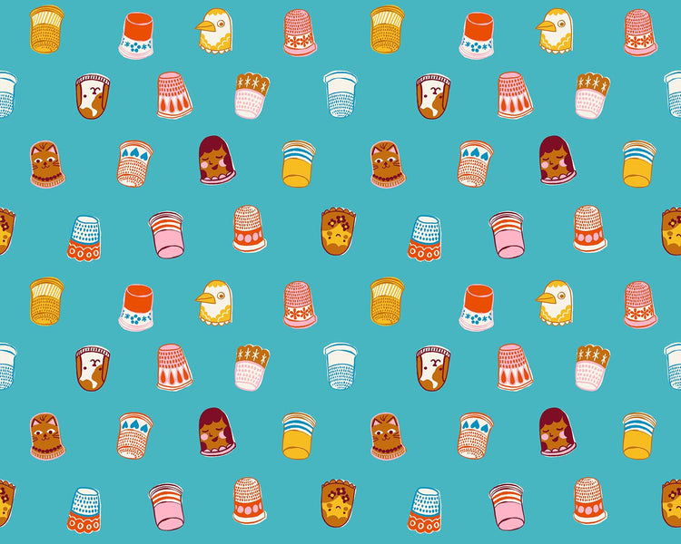 1 800 Notion Thimbles Novelty Retro Vintage Sewing Notions Turquoise by Ruby Star Society for Moda Fabrics - RS5211 15
